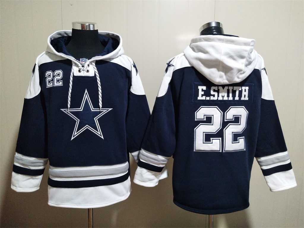 Dallas Cowboys #22 Emmitt Smith Navy Blue Ageless Must Have Lace Up Pullover Hoodie,We sell and wholesale Dallas Cowboys #22 Emmitt Smith Navy Blue Ageless Must Have Lace Up Pullover Hoodie on line form chian!